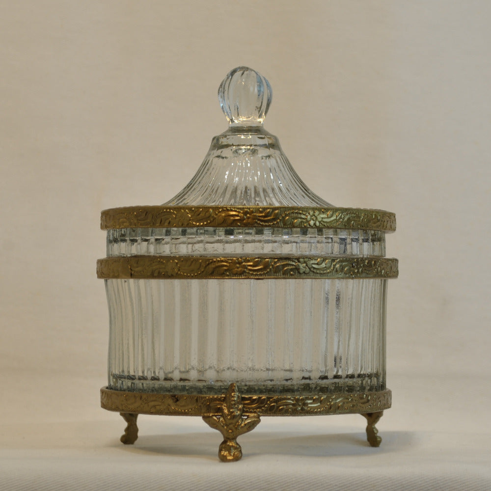 ボックス 蓋付小物入れ ガラスボックス 小物入れ 真鍮製 切子ガラスボックス 切子ガラス アンティーク風ガラス器 真鍮雑貨 7347006