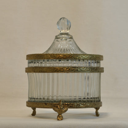 ボックス 蓋付小物入れ ガラスボックス 小物入れ 真鍮製 切子ガラスボックス 切子ガラス アンティーク風ガラス器 真鍮雑貨 7347006