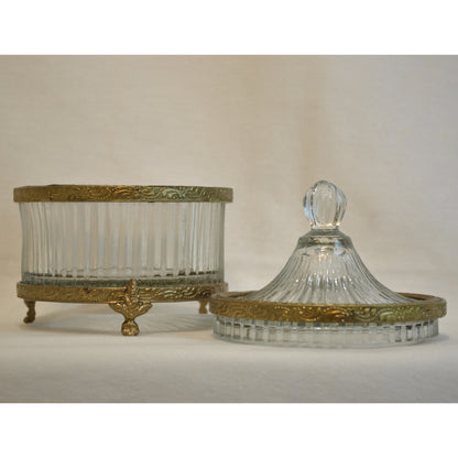 ボックス 蓋付小物入れ ガラスボックス 小物入れ 真鍮製 切子ガラスボックス 切子ガラス アンティーク風ガラス器 真鍮雑貨 7347006