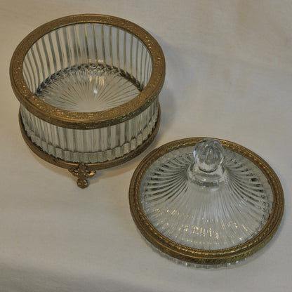 ボックス 蓋付小物入れ ガラスボックス 小物入れ 真鍮製 切子ガラスボックス 切子ガラス アンティーク風ガラス器 真鍮雑貨 7347006