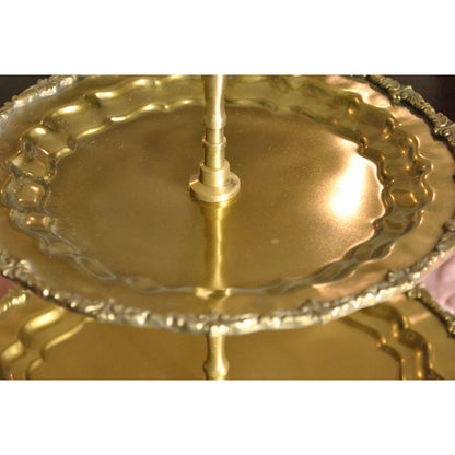 アフタヌーンティースタンド 真鍮雑貨 ケーキスタンド 真鍮製プレート 2段プレート 真鍮 2段トレー ディスプレイプレート クラシック アンティーク風 7347060