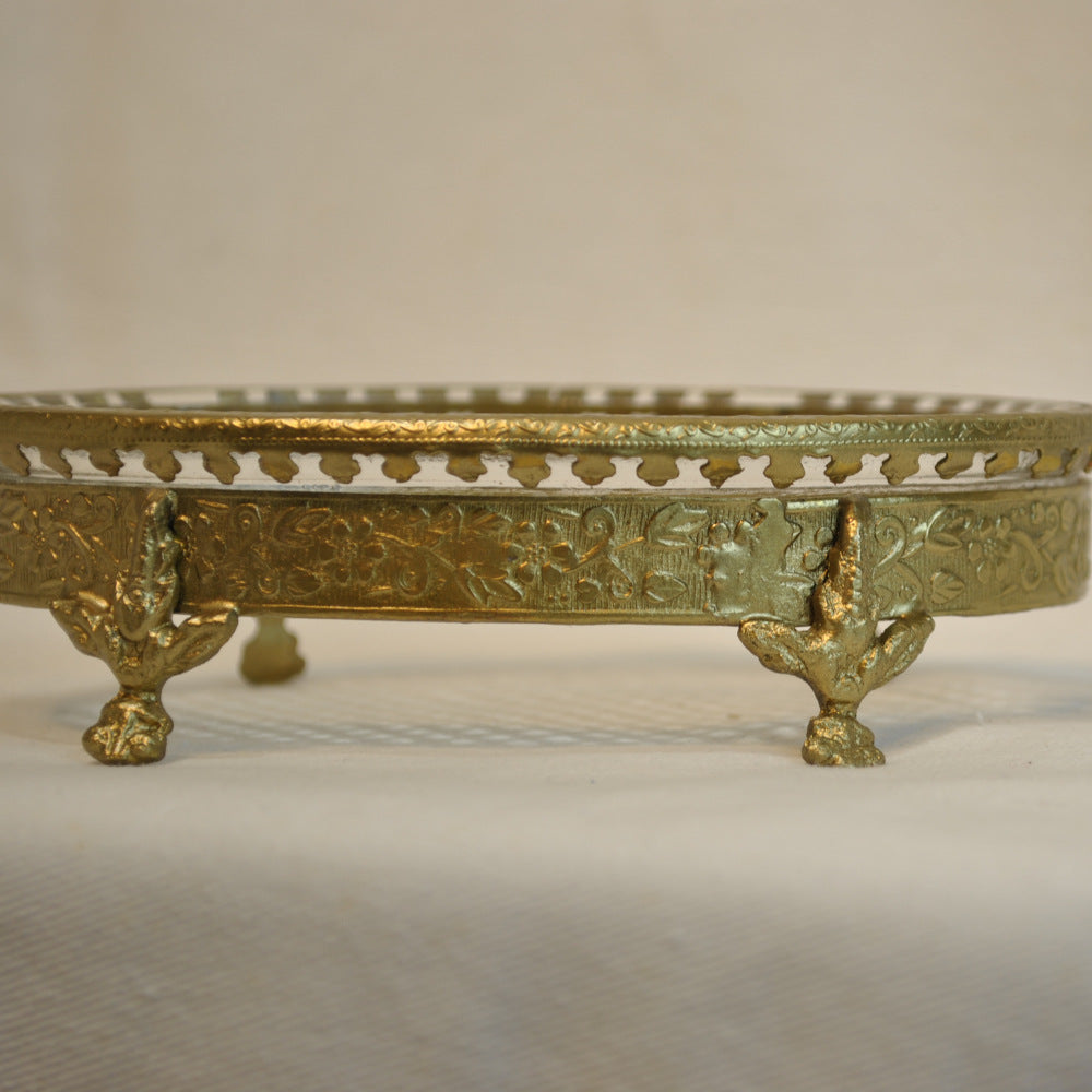 ソープディッシュ 石鹸置き グラスボウル 真鍮製 トレイ ガラストレイ 小物入れ アンティーク風ガラス器 真鍮雑貨 7347065