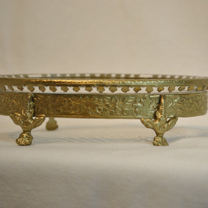 ソープディッシュ 石鹸置き グラスボウル 真鍮製 トレイ ガラストレイ 小物入れ アンティーク風ガラス器 真鍮雑貨 7347065