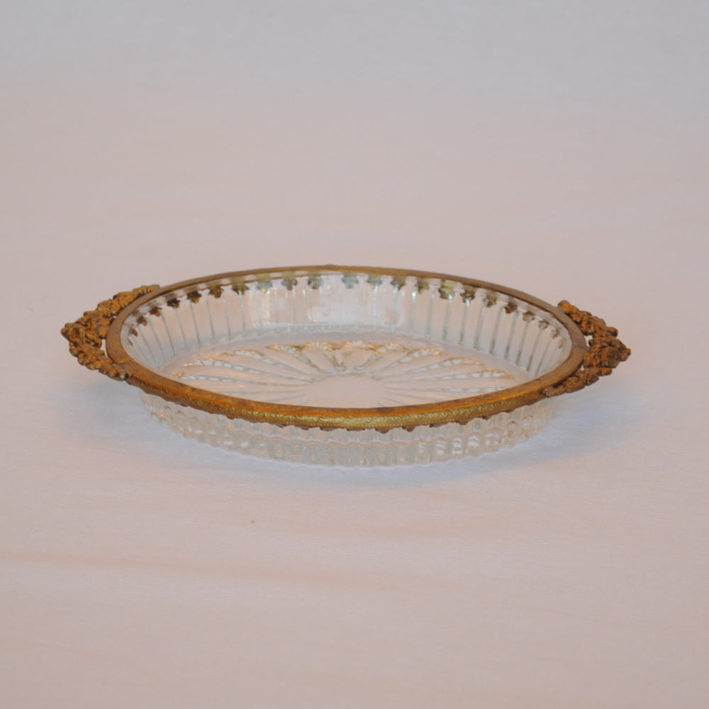 ガラストレイ オシャレ トレー 切子ガラス 真鍮 楕円 ディスプレイトレイ シャビーシック クラシック お盆 オーバル 金 ゴールド 7347067