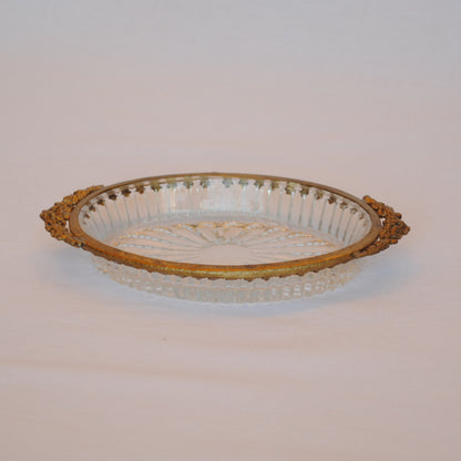 ガラストレイ オシャレ トレー 切子ガラス 真鍮 楕円 ディスプレイトレイ シャビーシック クラシック お盆 オーバル 金 ゴールド 7347067