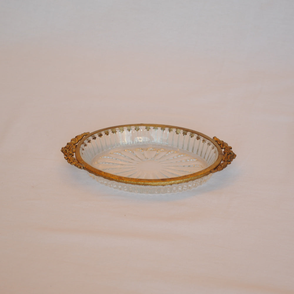 ガラストレイ オシャレ トレー 切子ガラス 真鍮 楕円 ディスプレイトレイ シャビーシック クラシック お盆 オーバル 金 ゴールド 7347067