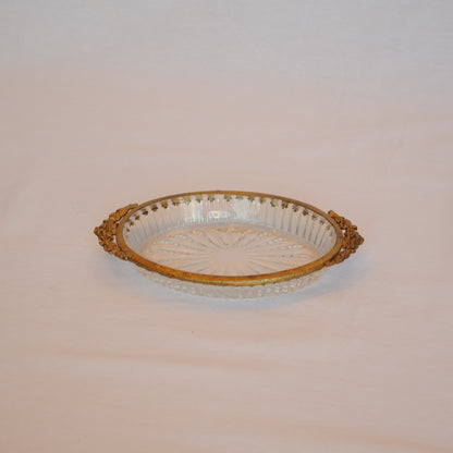 ガラストレイ オシャレ トレー 切子ガラス 真鍮 楕円 ディスプレイトレイ シャビーシック クラシック お盆 オーバル 金 ゴールド 7347067