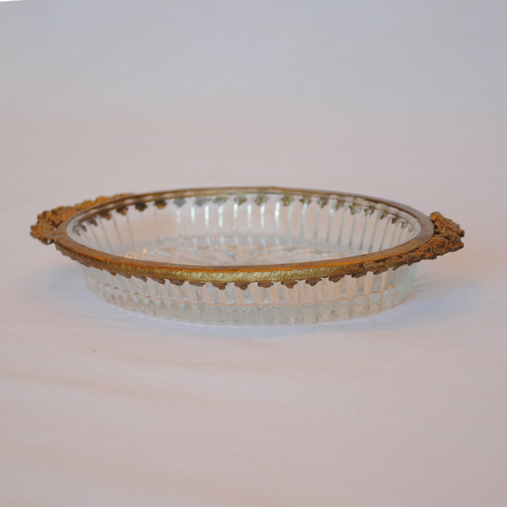 ガラストレイ オシャレ トレー 切子ガラス 真鍮 楕円 ディスプレイトレイ シャビーシック クラシック お盆 オーバル 金 ゴールド 7347067