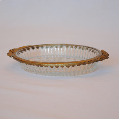 ガラストレイ オシャレ トレー 切子ガラス 真鍮 楕円 ディスプレイトレイ シャビーシック クラシック お盆 オーバル 金 ゴールド 7347067