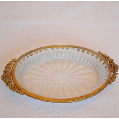 ガラストレイ オシャレ トレー 切子ガラス 真鍮 楕円 ディスプレイトレイ シャビーシック クラシック お盆 オーバル 金 ゴールド 7347067