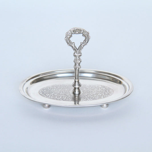 ハンドル付トレースタンド 雑貨 ケーキスタンド シルバー製プレート 1段プレート シルバー 1段トレー ディスプレイプレート クラシック アンティーク風 7347091
