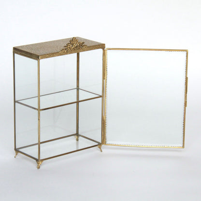 アクセサリーキャビネット キュリオケース 真鍮製 ガラスケース 2段キャビネット ガラスドアキャビネット アクセサリーケース ディスプレイキャビネット 7347092