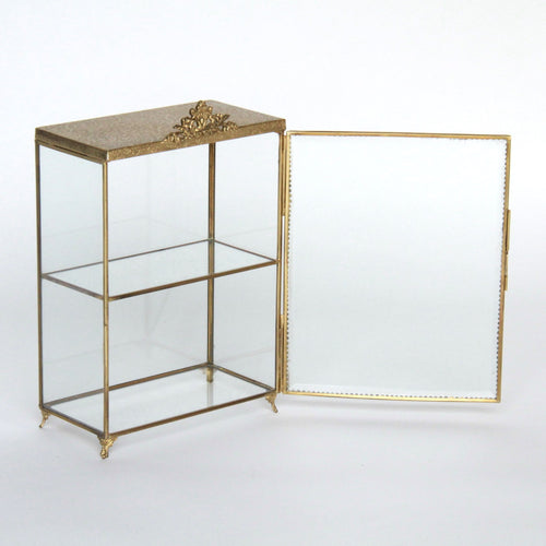 アクセサリーキャビネット キュリオケース 真鍮製 ガラスケース 2段キャビネット ガラスドアキャビネット アクセサリーケース ディスプレイキャビネット 7347092