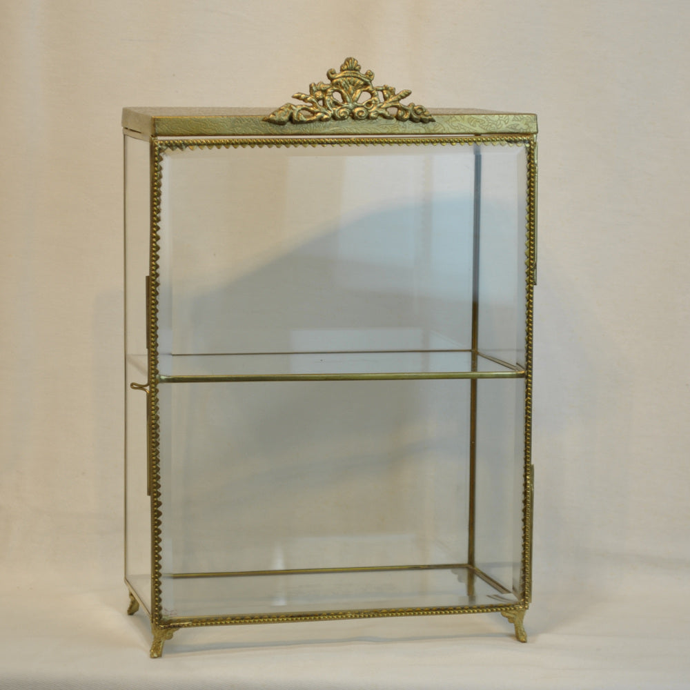 アクセサリーキャビネット キュリオケース 真鍮製 ガラスケース 2段キャビネット ガラスドアキャビネット アクセサリーケース ディスプレイキャビネット 7347092
