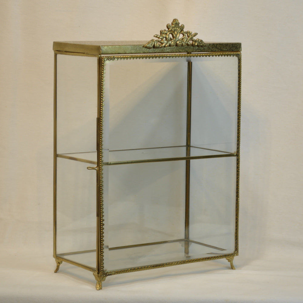 アクセサリーキャビネット キュリオケース 真鍮製 ガラスケース 2段キャビネット ガラスドアキャビネット アクセサリーケース ディスプレイキャビネット 7347092