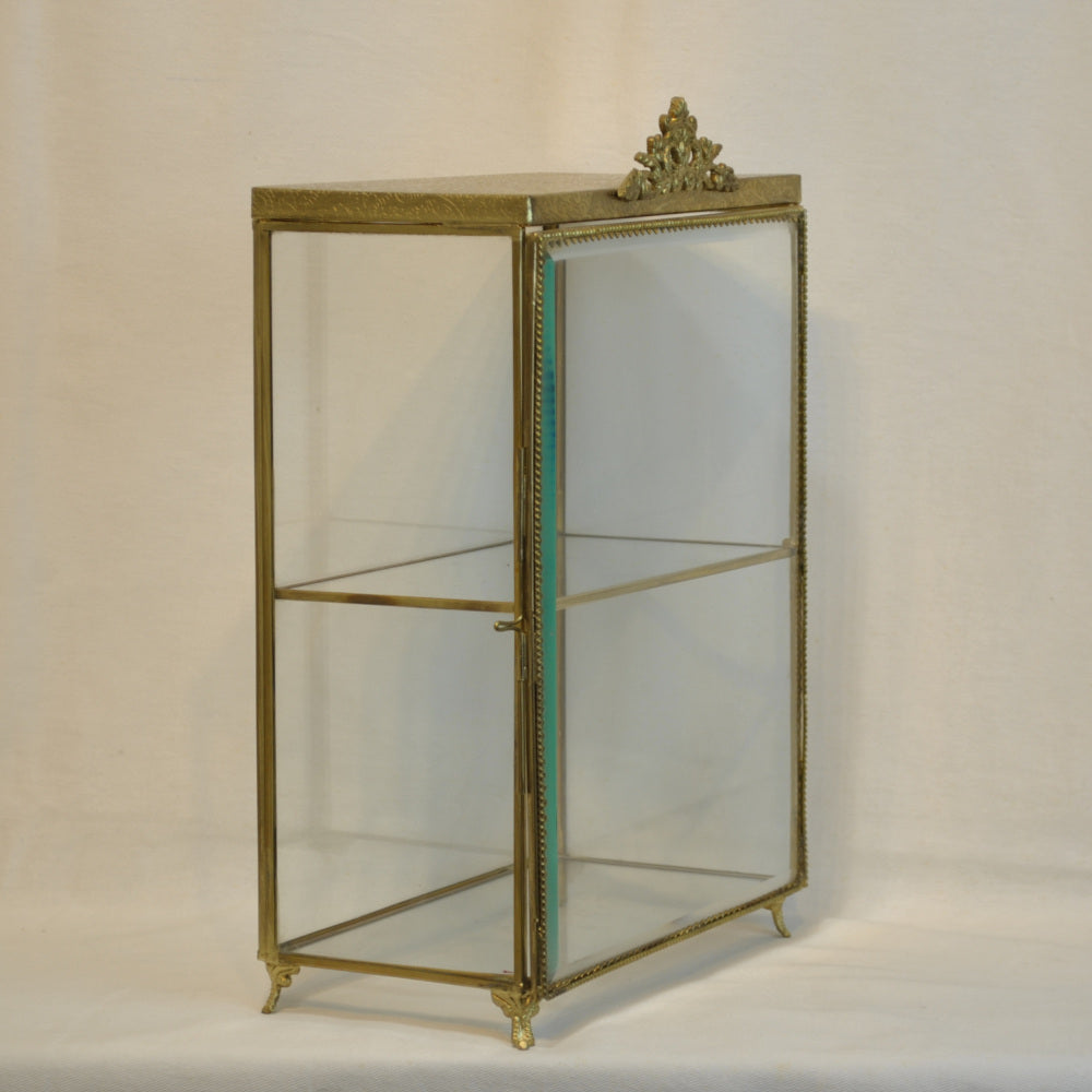 アクセサリーキャビネット キュリオケース 真鍮製 ガラスケース 2段キャビネット ガラスドアキャビネット アクセサリーケース ディスプレイキャビネット 7347092