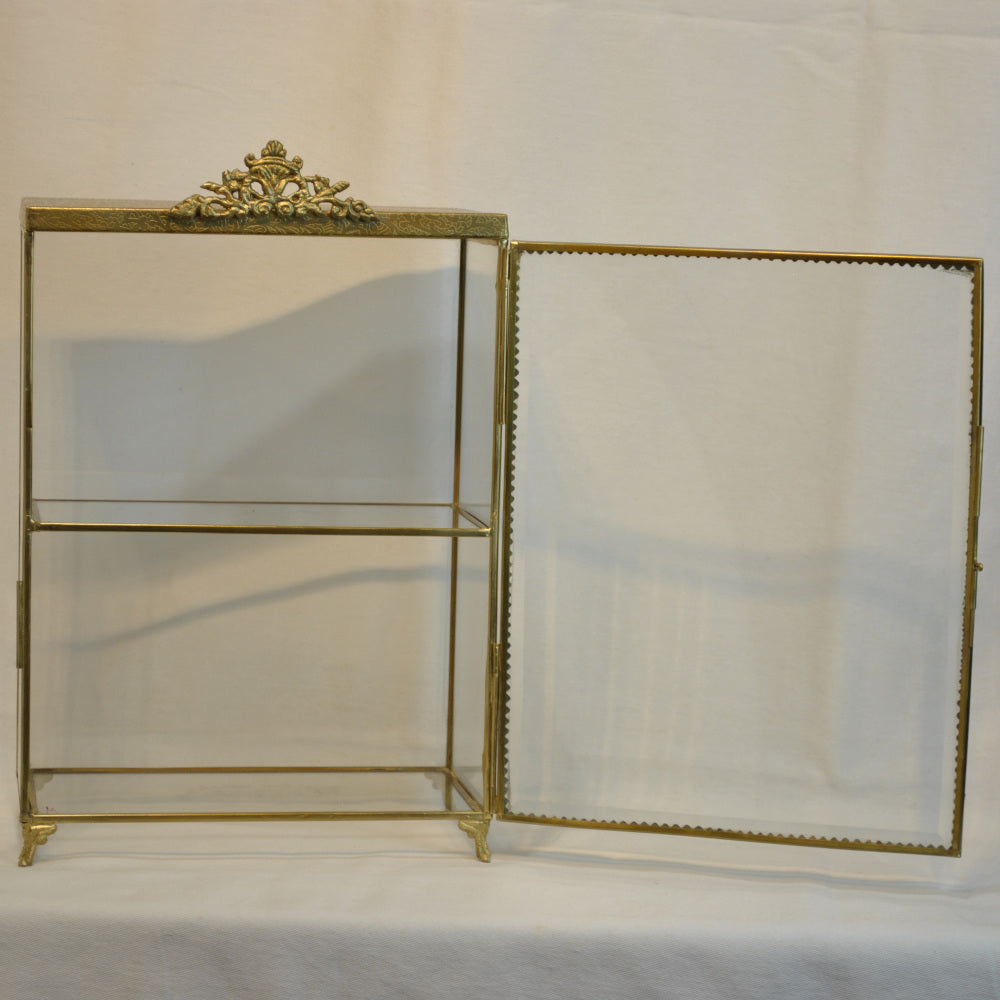 アクセサリーキャビネット キュリオケース 真鍮製 ガラスケース 2段キャビネット ガラスドアキャビネット アクセサリーケース ディスプレイキャビネット 7347092