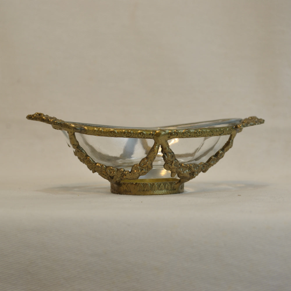 グラスボウル 真鍮製 トレイ ガラストレイ 小物入れ アンティーク風ガラス器 真鍮雑貨 7347093