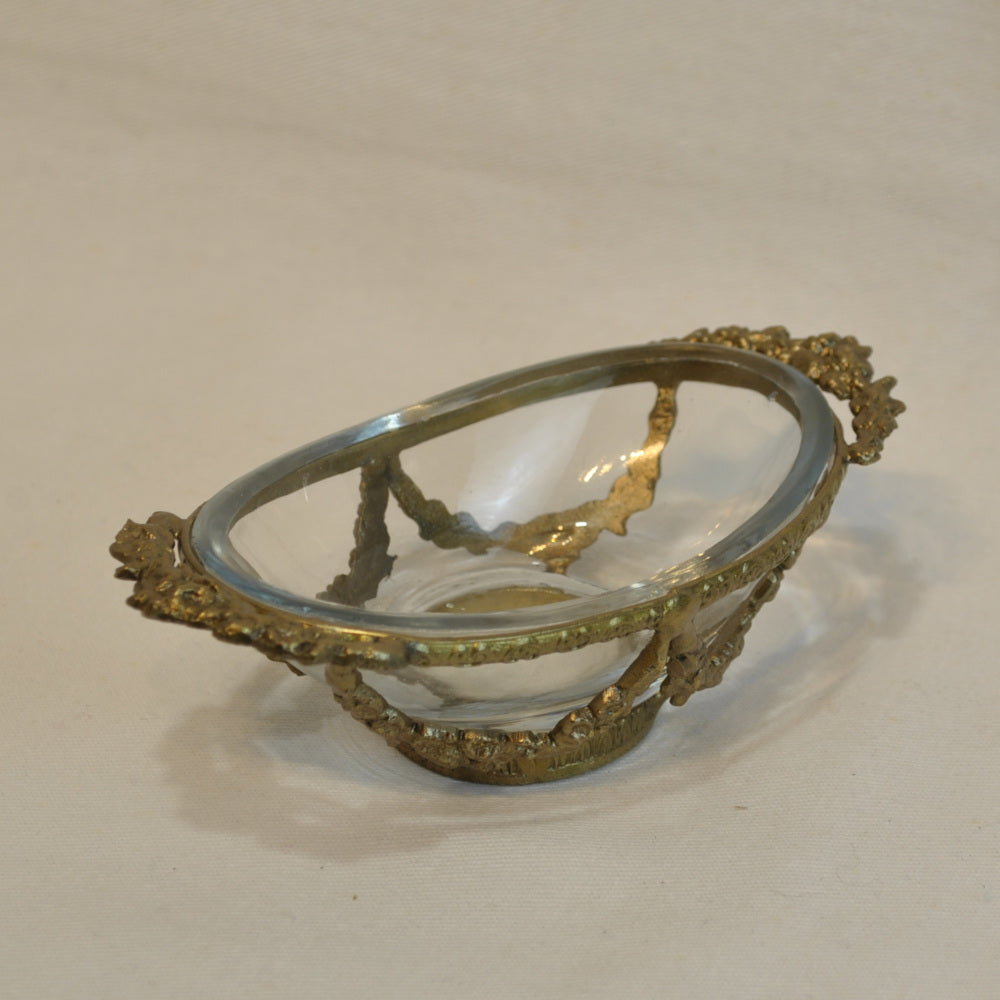 グラスボウル 真鍮製 トレイ ガラストレイ 小物入れ アンティーク風ガラス器 真鍮雑貨 7347093