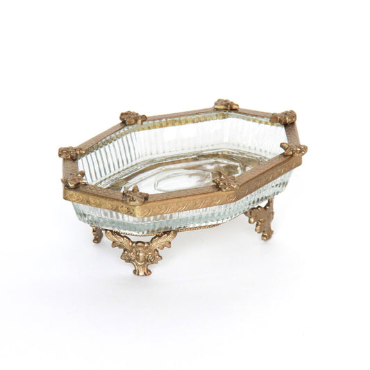 ソープディッシュ 石鹸置き グラスボウル 真鍮製 トレイ ガラストレイ 小物入れ アンティーク風ガラス器 真鍮雑貨 7347095