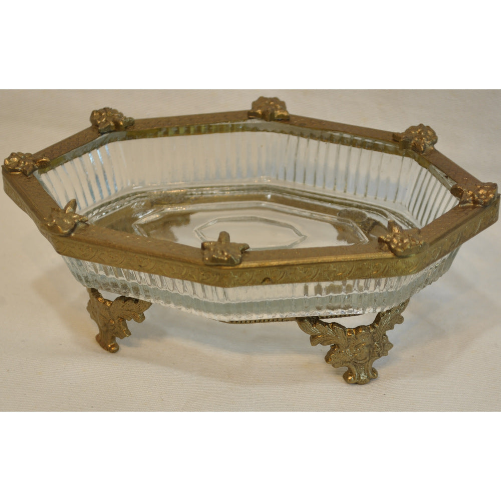 ソープディッシュ 石鹸置き グラスボウル 真鍮製 トレイ ガラストレイ 小物入れ アンティーク風ガラス器 真鍮雑貨 7347095
