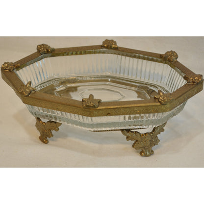 ソープディッシュ 石鹸置き グラスボウル 真鍮製 トレイ ガラストレイ 小物入れ アンティーク風ガラス器 真鍮雑貨 7347095