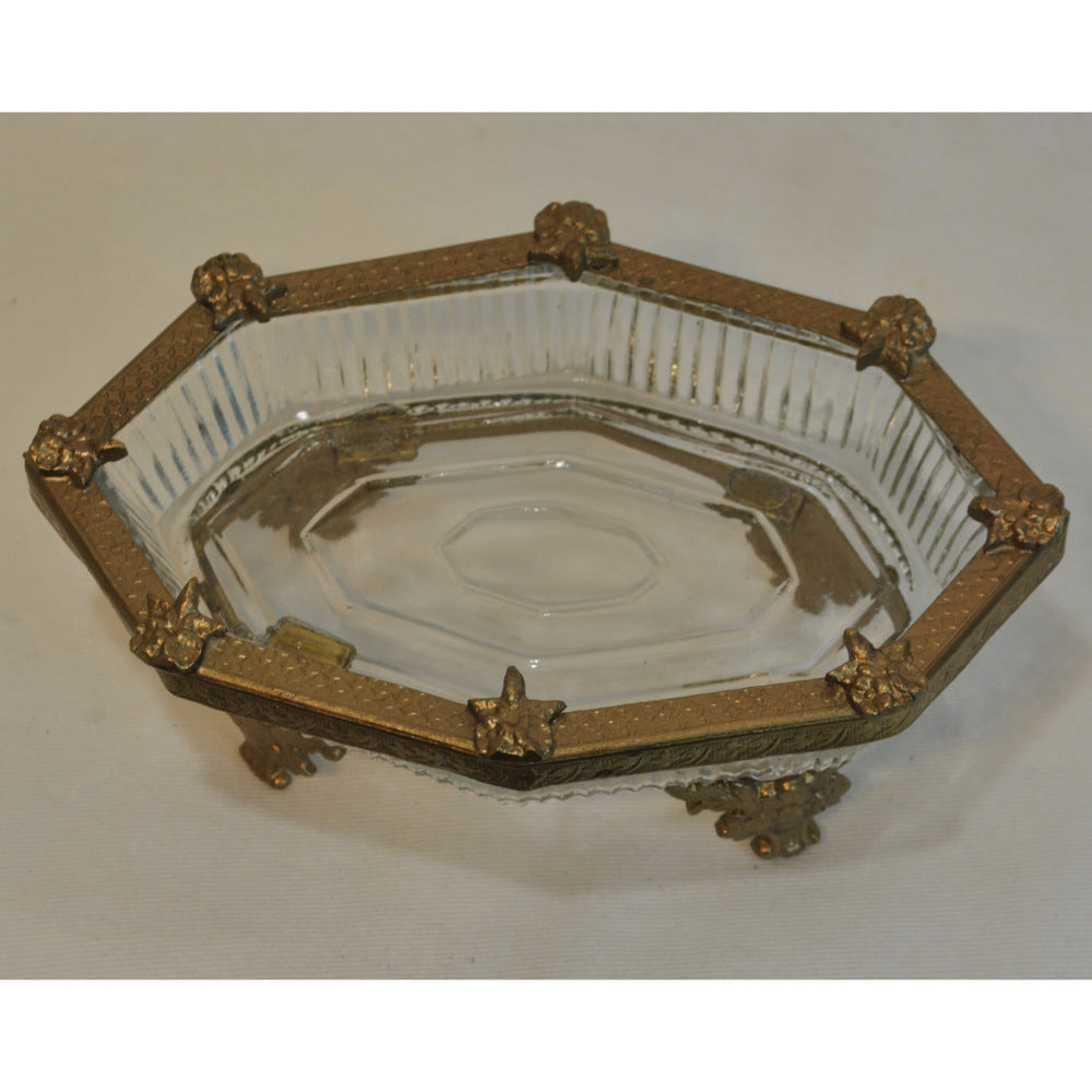 ソープディッシュ 石鹸置き グラスボウル 真鍮製 トレイ ガラストレイ 小物入れ アンティーク風ガラス器 真鍮雑貨 7347095