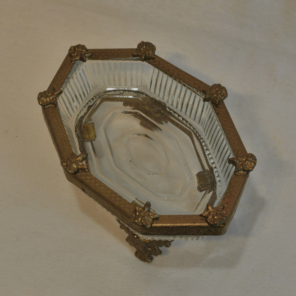 ソープディッシュ 石鹸置き グラスボウル 真鍮製 トレイ ガラストレイ 小物入れ アンティーク風ガラス器 真鍮雑貨 7347095