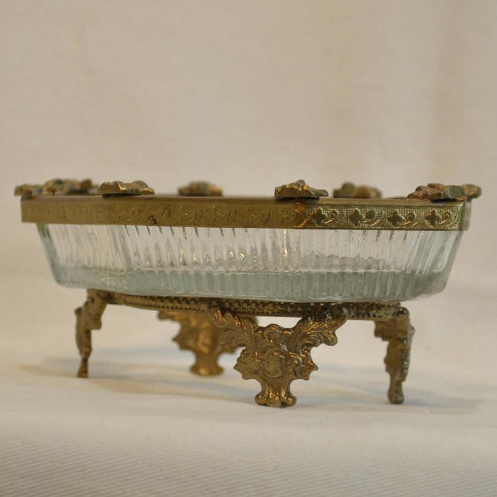 ソープディッシュ 石鹸置き グラスボウル 真鍮製 トレイ ガラストレイ 小物入れ アンティーク風ガラス器 真鍮雑貨 7347095