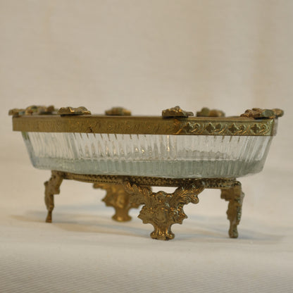 ソープディッシュ 石鹸置き グラスボウル 真鍮製 トレイ ガラストレイ 小物入れ アンティーク風ガラス器 真鍮雑貨 7347095