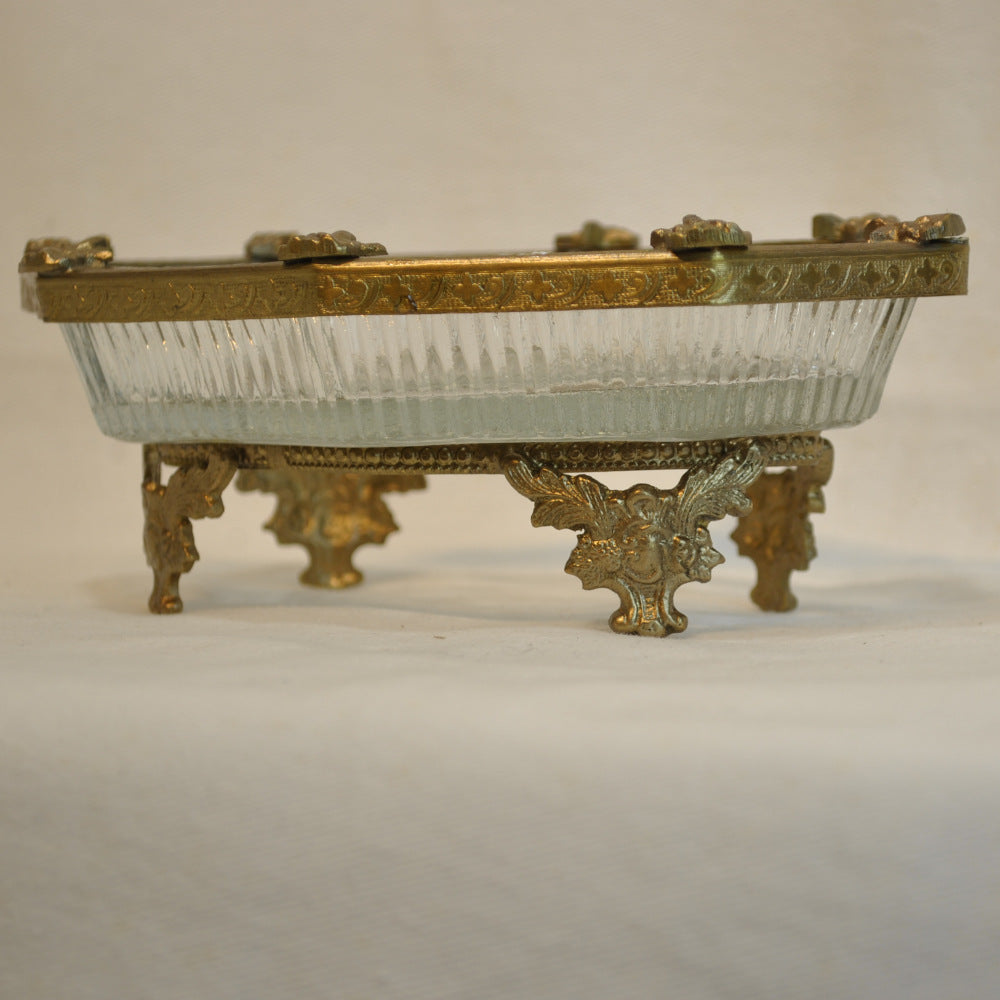 ソープディッシュ 石鹸置き グラスボウル 真鍮製 トレイ ガラストレイ 小物入れ アンティーク風ガラス器 真鍮雑貨 7347095