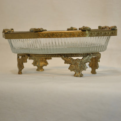 ソープディッシュ 石鹸置き グラスボウル 真鍮製 トレイ ガラストレイ 小物入れ アンティーク風ガラス器 真鍮雑貨 7347095