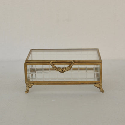 ボックス 蓋付小物入れ ガラスボックス 小物入れ 真鍮製 チェッカーガラスボックス ジュエリーケース アクセサリーボックス アンティーク風ガラス 7347098