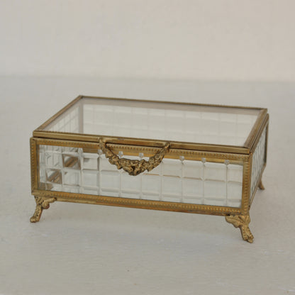 ボックス 蓋付小物入れ ガラスボックス 小物入れ 真鍮製 チェッカーガラスボックス ジュエリーケース アクセサリーボックス アンティーク風ガラス 7347098