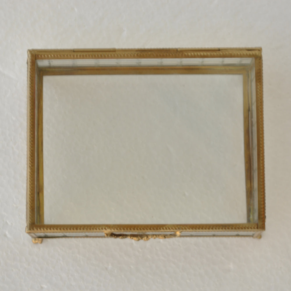 ボックス 蓋付小物入れ ガラスボックス 小物入れ 真鍮製 チェッカーガラスボックス ジュエリーケース アクセサリーボックス アンティーク風ガラス 7347098