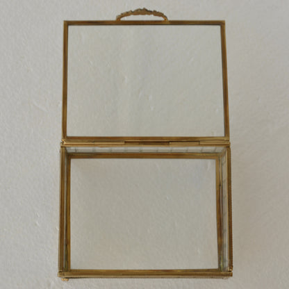 ボックス 蓋付小物入れ ガラスボックス 小物入れ 真鍮製 チェッカーガラスボックス ジュエリーケース アクセサリーボックス アンティーク風ガラス 7347098