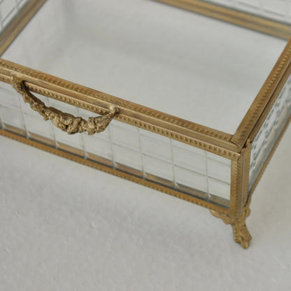 ボックス 蓋付小物入れ ガラスボックス 小物入れ 真鍮製 チェッカーガラスボックス ジュエリーケース アクセサリーボックス アンティーク風ガラス 7347098