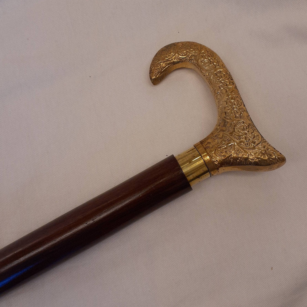 ステッキ 杖 おしゃれな杖 真鍮製ステッキ こだわりハンドルステッキ ゴールドハンドル杖 高級ステッキ 真鍮製杖 アンティーク風ステッキ 真鍮雑貨 7382013