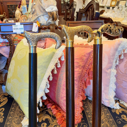 ステッキ 杖 おしゃれな杖 真鍮製ステッキ こだわりハンドルステッキ ゴールドハンドル杖 高級ステッキ 真鍮製杖 アンティーク風ステッキ 真鍮雑貨 7382018