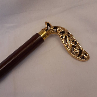 ステッキ 杖 おしゃれな杖 真鍮製ステッキ こだわりハンドルステッキ ゴールドハンドル杖 高級ステッキ 真鍮製杖 アンティーク風ステッキ 真鍮雑貨 7382018