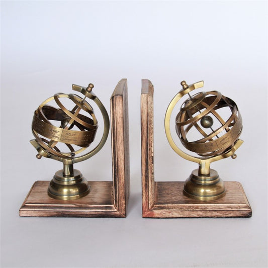 ブックエンド 天球儀型 おしゃれ 真鍮製 アンティーク風 星座 座標 経度 緯度 雑貨 2個セット オブジェ インテリア雑貨 オシャレ雑貨 おしゃれ雑貨 7382056