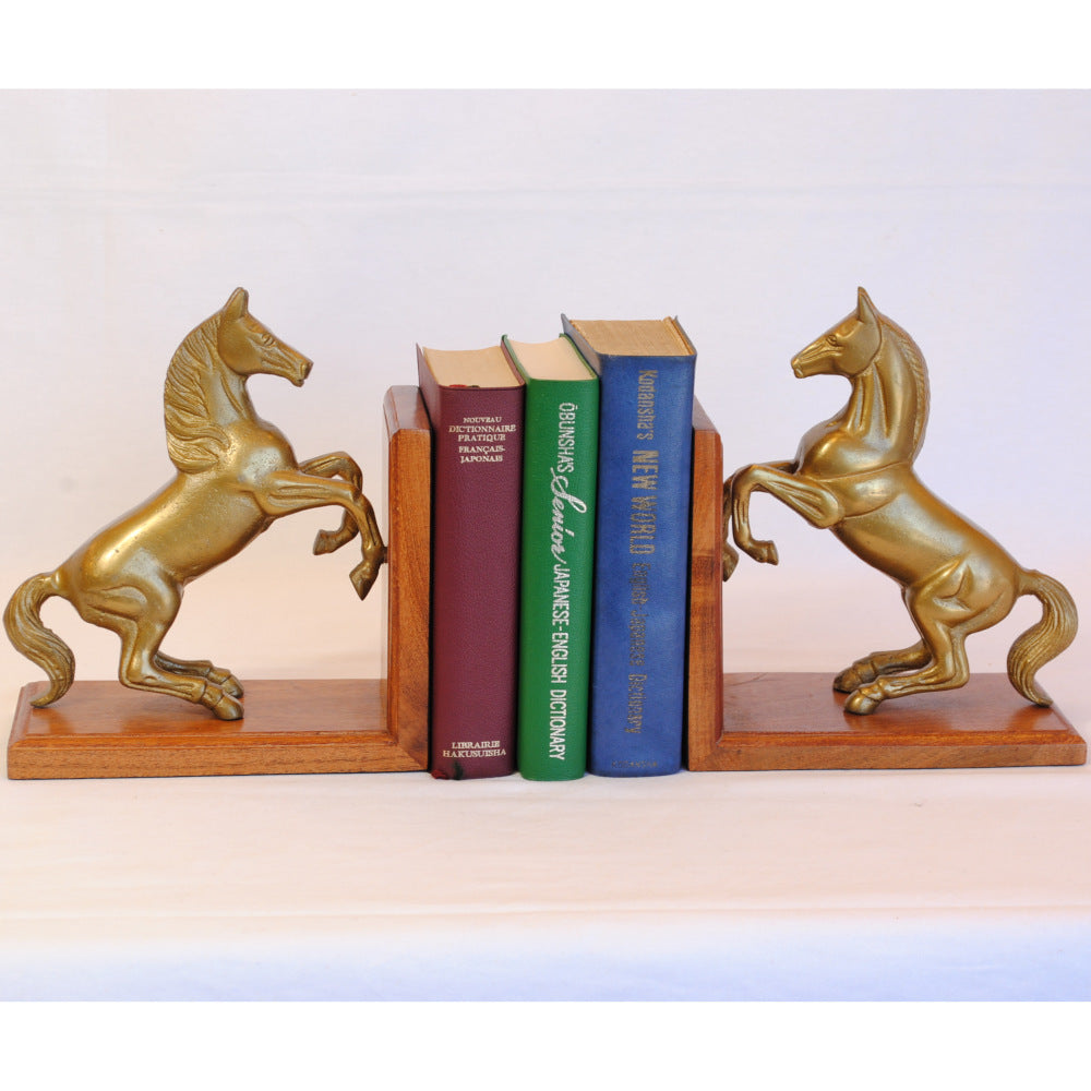 ブックエンド 跳ね馬型ブックエンド 馬 おしゃれ 真鍮製 アンティーク風 跳ね馬 フェラーリ 本立て 文房具雑貨 2個セット オブジェ インテリア雑貨 7382064