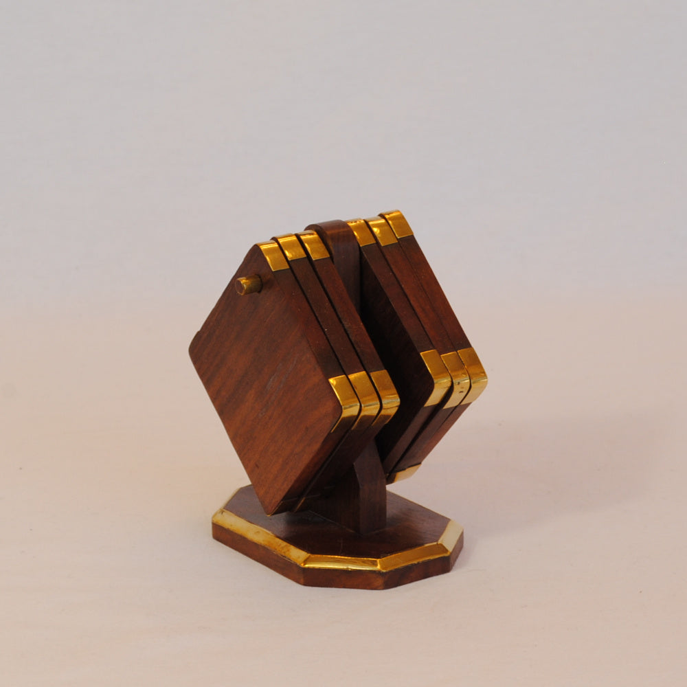 コースター 6枚セットコースター おしゃれ 真鍮製 天然木 アンティーク調 フォルダー座付きコースター 雑貨 インテリア雑貨 おしゃれ雑貨 7382075