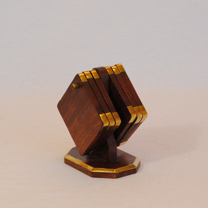 コースター 6枚セットコースター おしゃれ 真鍮製 天然木 アンティーク調 フォルダー座付きコースター 雑貨 インテリア雑貨 おしゃれ雑貨 7382075