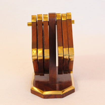 コースター 6枚セットコースター おしゃれ 真鍮製 天然木 アンティーク調 フォルダー座付きコースター 雑貨 インテリア雑貨 おしゃれ雑貨 7382075