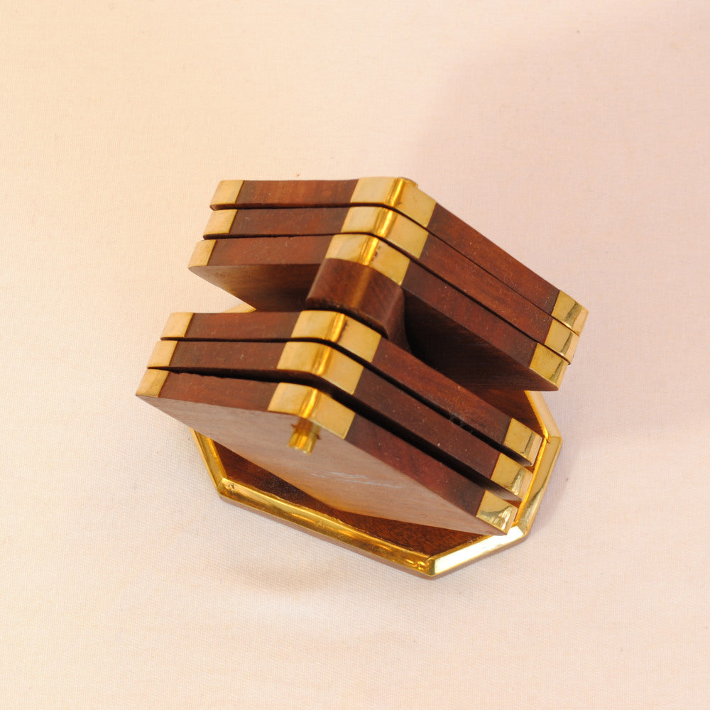 コースター 6枚セットコースター おしゃれ 真鍮製 天然木 アンティーク調 フォルダー座付きコースター 雑貨 インテリア雑貨 おしゃれ雑貨 7382075