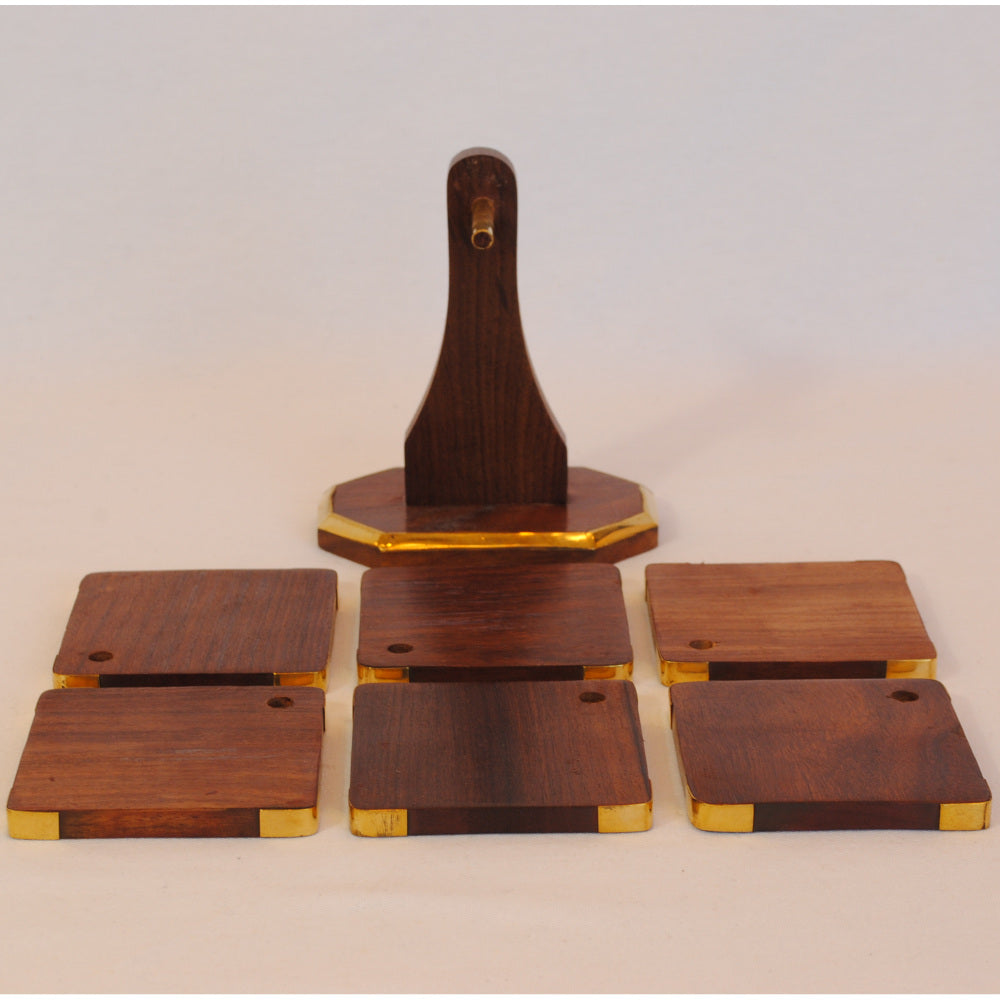 コースター 6枚セットコースター おしゃれ 真鍮製 天然木 アンティーク調 フォルダー座付きコースター 雑貨 インテリア雑貨 おしゃれ雑貨 7382075