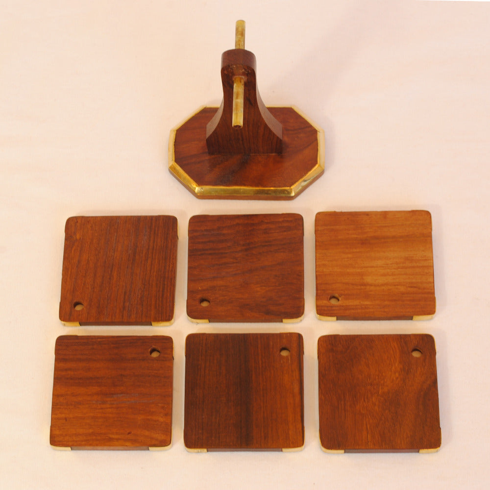 コースター 6枚セットコースター おしゃれ 真鍮製 天然木 アンティーク調 フォルダー座付きコースター 雑貨 インテリア雑貨 おしゃれ雑貨 7382075