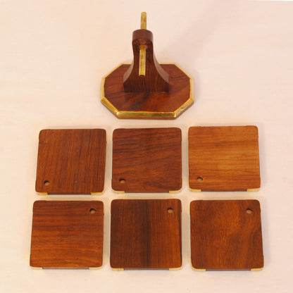 コースター 6枚セットコースター おしゃれ 真鍮製 天然木 アンティーク調 フォルダー座付きコースター 雑貨 インテリア雑貨 おしゃれ雑貨 7382075
