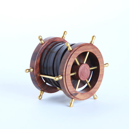 コースター 6枚セットコースター おしゃれ 真鍮製 天然木 アンティーク調 フォルダー座付きコースター 雑貨 インテリア雑貨 オシャレ雑貨 おしゃれ雑貨 7382076